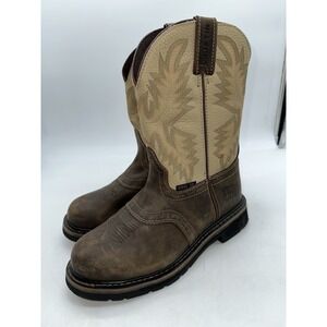 Tried On Justin Mens Brown Waxy Leather Work Boots 11in Stampede Steel Toe 9 D